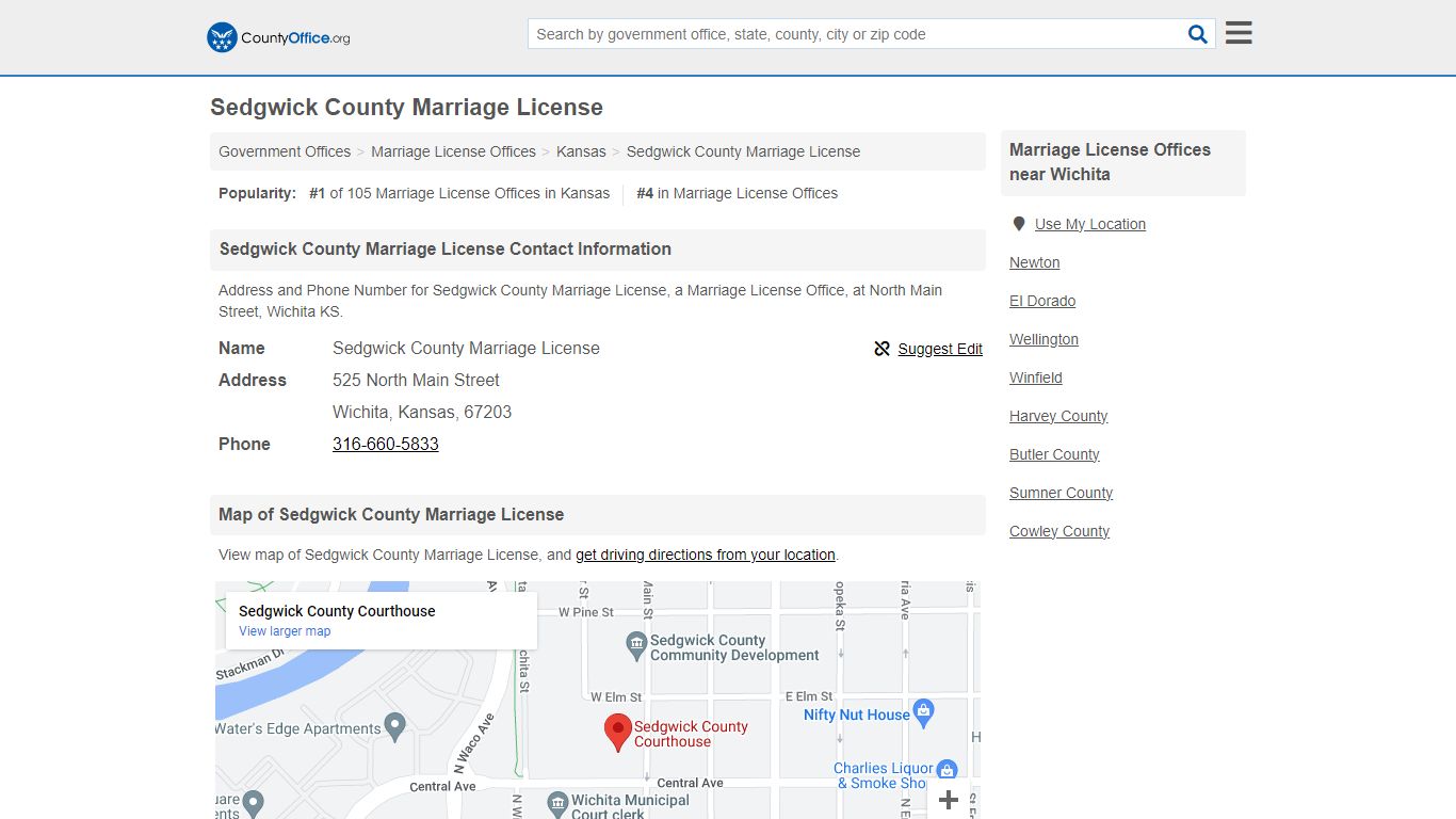 Sedgwick County Marriage License - Wichita, KS (Address and Phone)